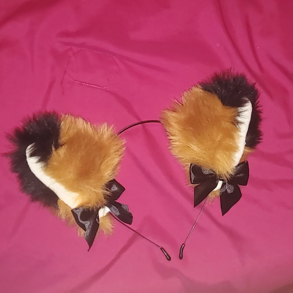 Cat/fox/dog ears costume furry fursona Halloween adjustable bow handmade alt - Picture 7 of 7